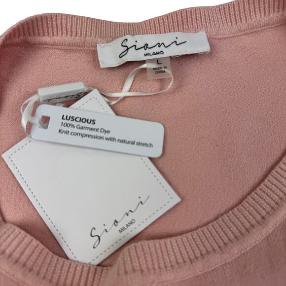 Sioni Blush Pink Lightweight Mesh Sleeve Flower Applique Sweater Women's Size L - Picture 6 of 6